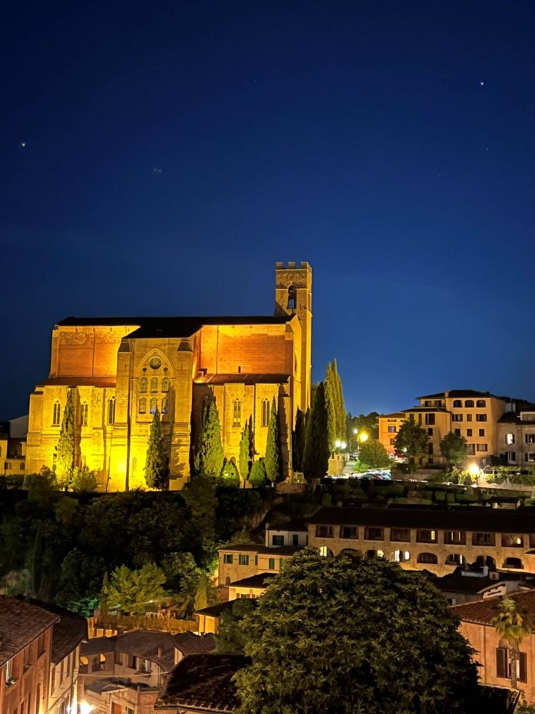 basilica of san domenico lit up at night