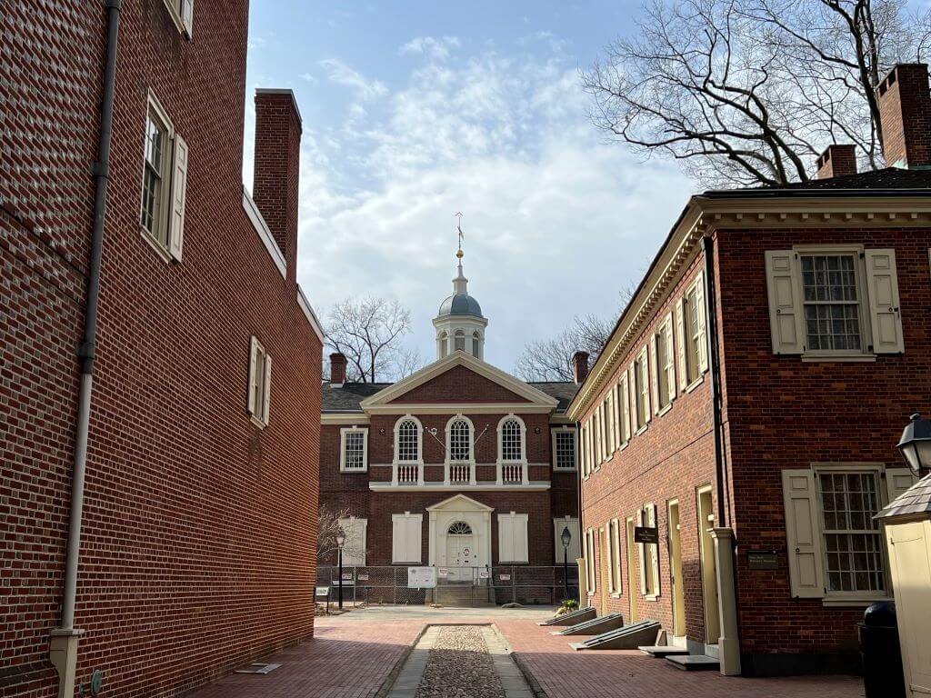 Carpenter's Hall At The End Of A Cobbled Road