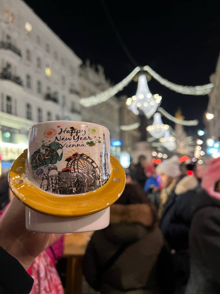 a new year's eve gluhwein mug in vienna