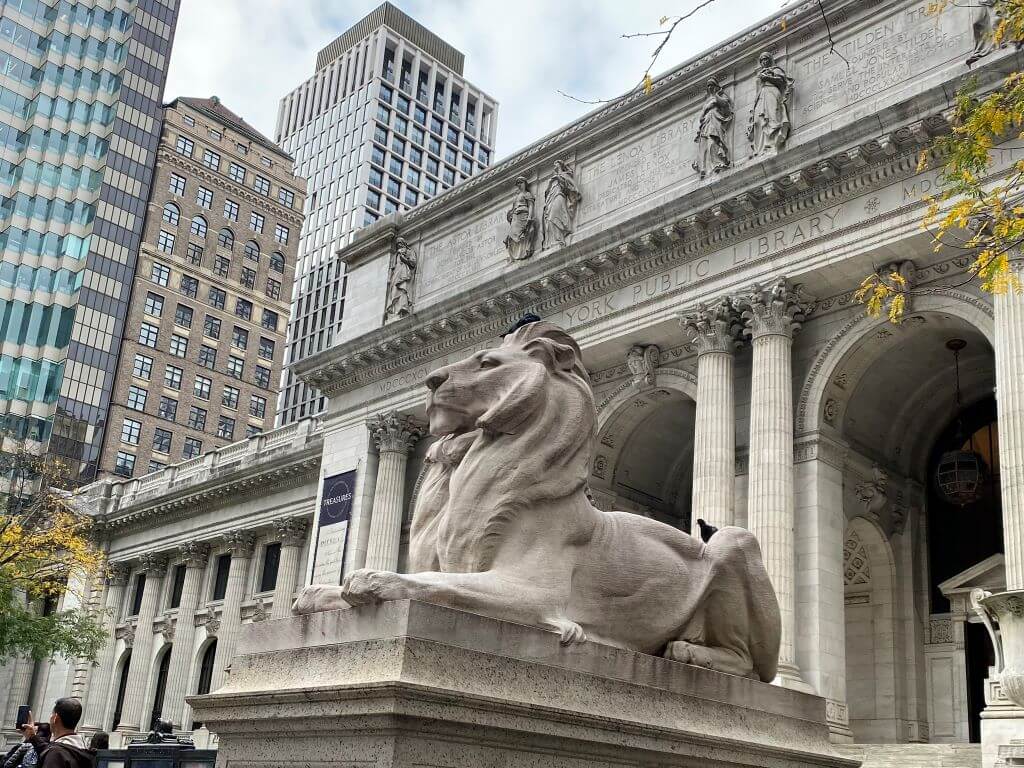 Lion Statue In Front Of The New York Public Library