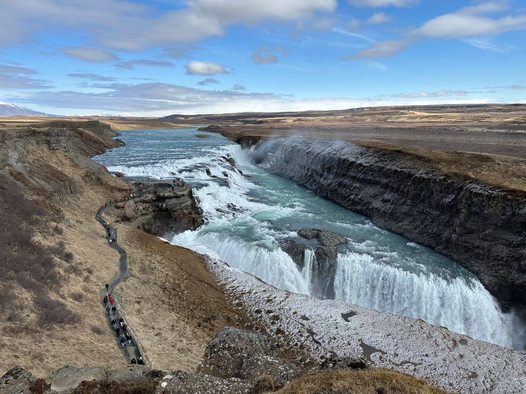 View Of Gullfoss From The Upper Viewpoint Along The Golden Circle
