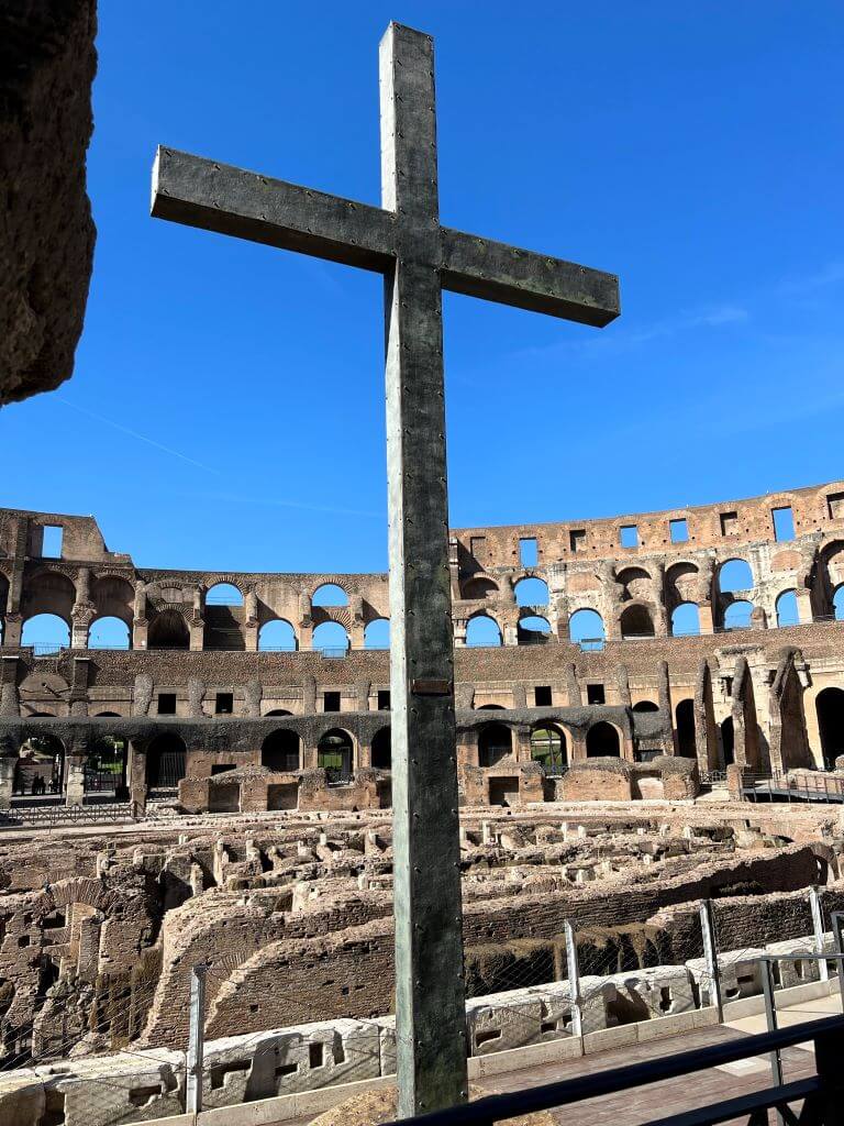 Large Christian Cross At The Start Of My Self-Guided Colosseum Tour