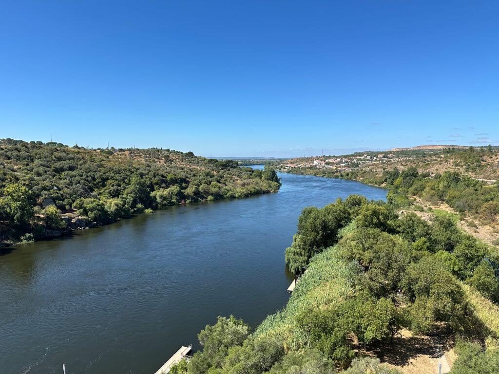 The Tagus River Flowing Into The Distance From Almourol Castle